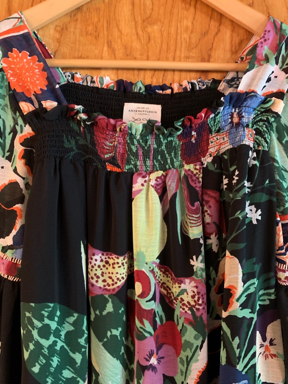 Anthropologie Multicolor Floral Patchwork Off-Shoulder Blouse - Picture 3 of 9